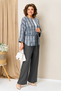 Блуза, брюки, жакет VOLNA 1431 сине-графитовый - фото 1