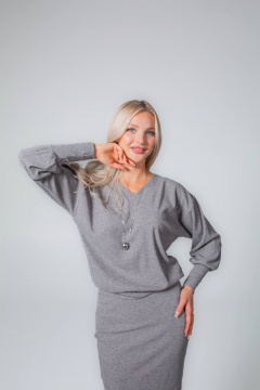 Костюм джемпер и юбка из трикотажа для повседневности MONA STYLE 19089/2 серый - фото 4