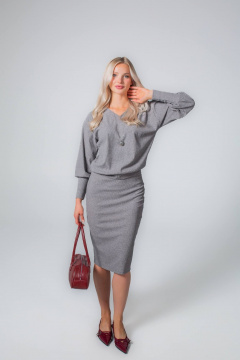 Костюм джемпер и юбка из трикотажа для повседневности MONA STYLE 19089/2 серый - фото 2