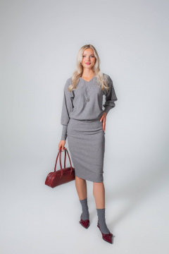 Костюм джемпер и юбка из трикотажа для повседневности MONA STYLE 19089/2 серый - фото 1