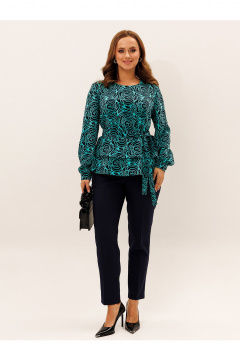 Блуза, брюки Liona Style 958 темно-синий_бирюза - фото 1