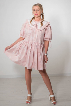 Розовое платье на лето с съемным воротником и классной посадкой Avila 0849 пудровый - фото 1