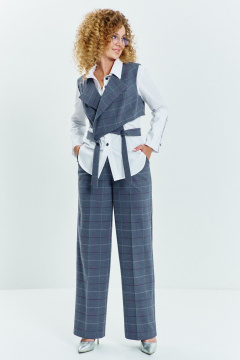 Блуза, брюки, жилет Euromoda 623 серая_клетка+белый - фото 1