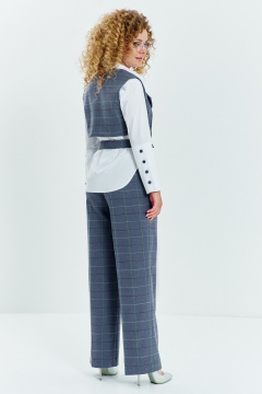 Блуза, брюки, жилет Euromoda 623 серая_клетка+белый - фото 2