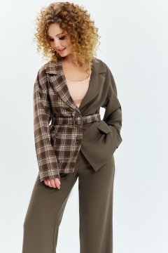 Брюки, жакет Euromoda 635 хаки+клетка - фото 2