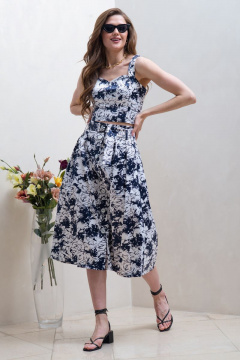 Юбка миди из хлопка с складками и боковыми карманами Condra 12072 белый-синий - фото 3