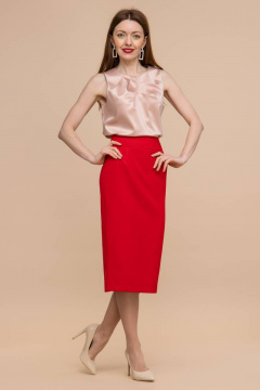 Красная юбка карандаш длины миди с разрезом и поясом Domna 71114 красный - фото 4