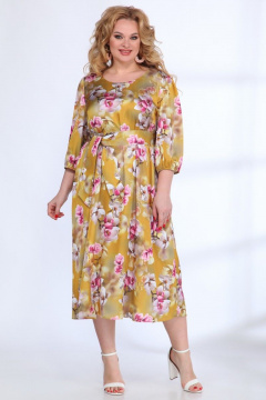 Платье свободного силуэта с резинкой и поясом Angelina & Сo 516 желтые_орхидеи - фото 1