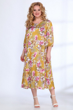Платье свободного силуэта с резинкой и поясом Angelina & Сo 516 желтые_орхидеи - фото 2