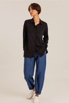 Демисезонная черная блузка классического фасона DILIA 0773 черный - фото 1