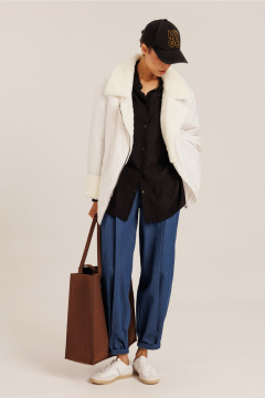 Демисезонная куртка из плащевой ткани с меховыми акцентами DILIA 0630-1 кремовый - фото 3