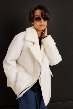 Демисезонная куртка из плащевой ткани с меховыми акцентами DILIA 0630-1 кремовый - фото 2