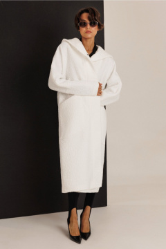 Пальто из искусственного меха с капюшоном и карманами в стиле на каждый день DILIA 0641-1 кремовый - фото 1