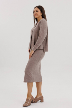 Комплект из бежевого трикотажного платья и кардигана свободного кроя Fantazia Mod 4933 - фото 5