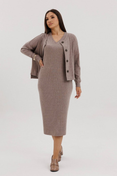 Комплект из бежевого трикотажного платья и кардигана свободного кроя Fantazia Mod 4933 - фото 3