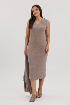 Комплект из бежевого трикотажного платья и кардигана свободного кроя Fantazia Mod 4933 - фото 2