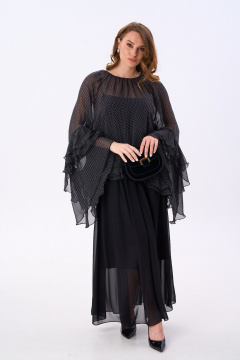 Блуза, комбинация, юбка NikVa 1001-1 чёрный_ горох - фото 1