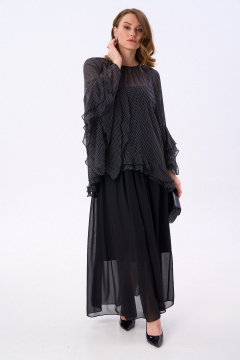 Блуза, комбинация, юбка NikVa 1001-1 чёрный_ горох - фото 2