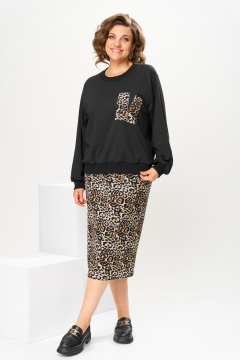 Джемпер, юбка Romanovich Style 2-2845 черный/леопард - фото 1
