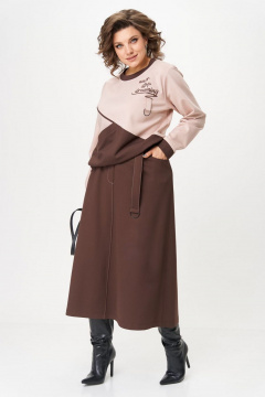 Джемпер, юбка Aira Style 24129/1 пудра-коричневый - фото 1