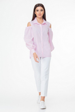 Блуза с асимметричным низом и открытыми плечами Anelli 1003 розовый - фото 5