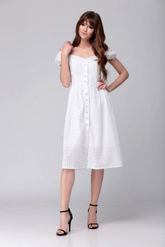 Платье летнее из ришелье на подкладке с сборкой AMORI 9530 молочный - фото 1