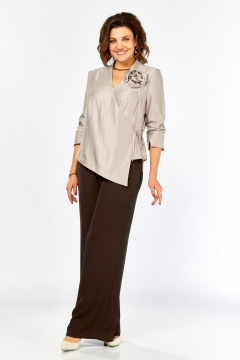 Блуза, брюки Ольга Стиль С-968 бежево-коричневый - фото 5
