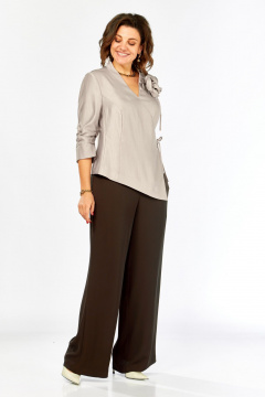 Блуза, брюки Ольга Стиль С-968 бежево-коричневый - фото 2