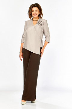 Блуза, брюки Ольга Стиль С-968 бежево-коричневый - фото 1