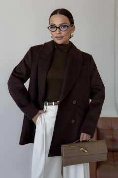 Пальто двубортное демисезонное из пальтовой шерсти DAVA 7005 шоколад - фото 5