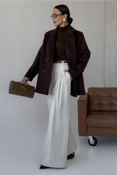 Пальто двубортное демисезонное из пальтовой шерсти DAVA 7005 шоколад - фото 4