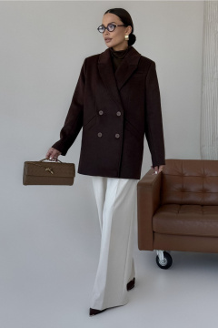 Пальто двубортное демисезонное из пальтовой шерсти DAVA 7005 шоколад - фото 2