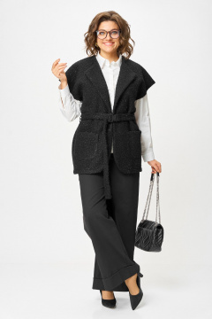 Костюм 2-ка из трикотажа с жилетом и широкими брюками Michel chic 1409 черный - фото 2