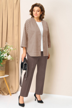 Блуза, брюки, жакет VOLNA 1437 коричнево-бежевый - фото 4