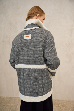 Полупальто Lokka 1725 серый/белый/клетка - фото 5