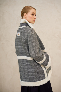 Полупальто Lokka 1725 серый/белый/клетка - фото 4