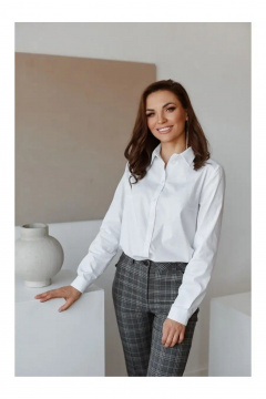 Белая хлопковая рубашка-оверсайз с классическим кроем и спущенной линией плеч MONA STYLE 24063 белый - фото 3