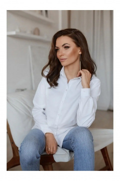 Белая хлопковая рубашка-оверсайз с классическим кроем и спущенной линией плеч MONA STYLE 24063 белый - фото 2