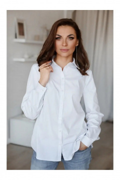 Белая хлопковая рубашка-оверсайз с классическим кроем и спущенной линией плеч MONA STYLE 24063 белый - фото 1