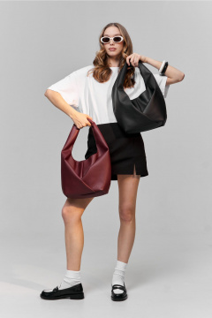 Красная эко-сумка-шоппер на плечо с вместительным карманом Polisto Mirai M бордовый - фото 4