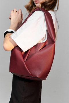 Красная эко-сумка-шоппер на плечо с вместительным карманом Polisto Mirai M бордовый - фото 3