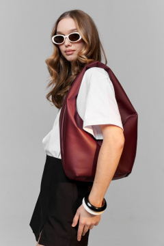 Красная эко-сумка-шоппер на плечо с вместительным карманом Polisto Mirai M бордовый - фото 1