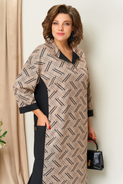 Платье VOLNA 1442 черно-бежевый - фото 3