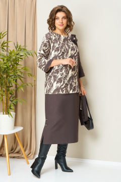 Джемпер, юбка VOLNA 1445 шоколадно-бежевый - фото 4