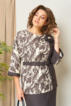 Джемпер, юбка VOLNA 1445 шоколадно-бежевый - фото 3