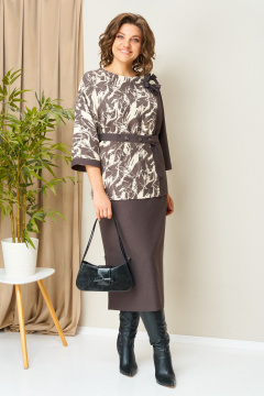 Джемпер, юбка VOLNA 1445 шоколадно-бежевый - фото 1