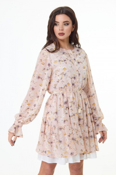 Летящее платье А-силуэта с оборками и эластичным поясом Anelli 1021 пудра_фон - фото 4