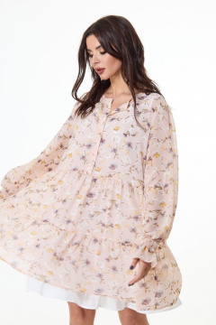 Летящее платье А-силуэта с оборками и эластичным поясом Anelli 1021 пудра_фон - фото 2