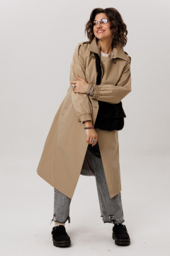 Тренч классического кроя из водоотталкивающей ткани и хлопка Anelli 1419 карри - фото 2