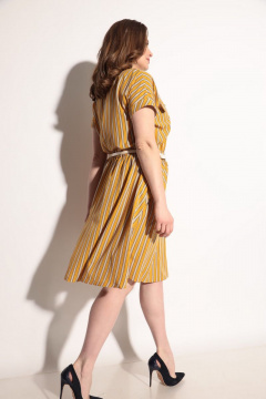 Летнее платье с расклешенной юбкой и карманами из легкой ткани Michel chic 2007 горчичный - фото 3